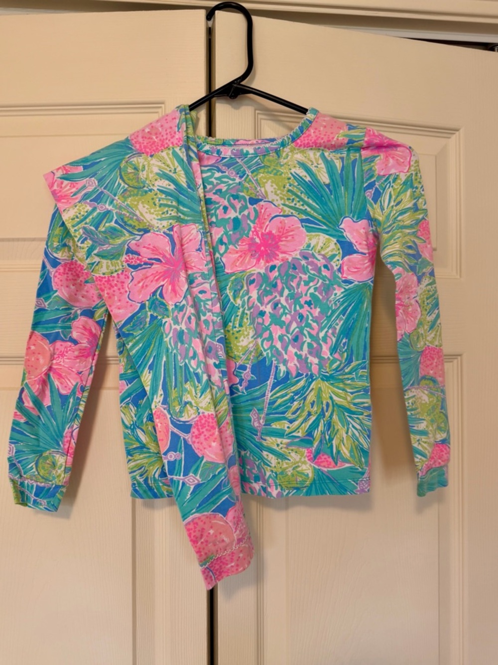 Lilly Pulitzer Girls Tropical Print Pink Blue Green Long Sleeve Pajama Set